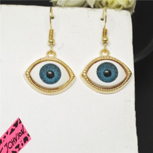 Authentic White Lucky Resin Gold Plated Blue Eyes Lady Women Stand Earrings