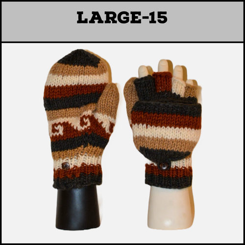 Hand knit 100% woolen convertible mittens for Adult (Unisex) Flip top gloves - Picture 58 of 99