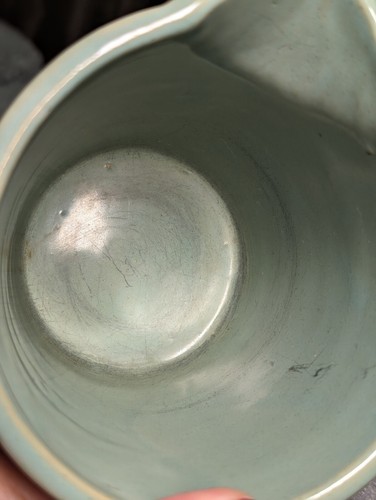 Vintage Monmouth Western Stoneware Pitcher Horizontal Bands Celadon Green 5"H - Picture 14 of 15