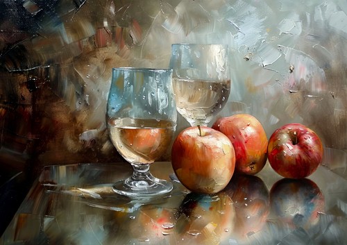 Vetro, Mele Natura Morta 5"x7" Stampa su Carta Opaca | Pittura Olio Realistica Arte - Foto 5 di 17