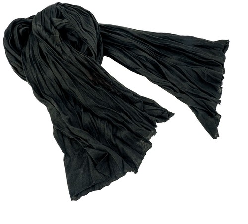 Black Raw Edged Crushed Cotton Scarf (180 x 45cms) PLUS Pendant & Rings as shown - Picture 2 of 3