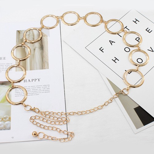 Women Circle Metal Chain Belt Gold Fringe Ring Waist Chain Clothing ∑ - Picture 7 of 13