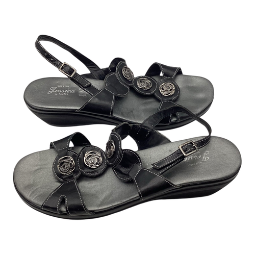 Jessica By Pavers Womens Black Leather Wedge Heel Strappy Sandals Size 10 Used - Picture 3 of 9