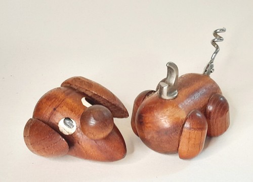 Vintage MCM Holz Hund Korkenzieher Flaschenöffner Gelenkschwanz H31/2 Zoll 8,6 cm - Bild 10 von 15