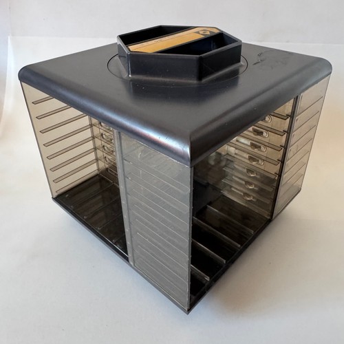 MP Girandola Cassette Rotating Carousel Clear Plastic Holds 32/20 Tapes Storage - Picture 2 of 16