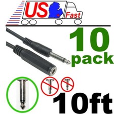 Lot10x/pk 10ft Mono 1/4" Male Female Extension Guitar/Mic Cable/Cord/Wire,6.35mm