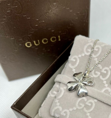 GUCCI Necklace Pendant Silver 925 Clover Motif G Women SV925
