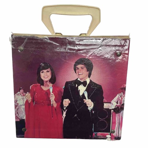 Vintage 1977 Donny and Marie 45 Record Carrying Case Box with Handle Red - Afbeelding 1 van 7