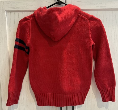 Polo Ralph Lauren Boys Red Heavy Knit Sweater Size 8 Small Hood & Pocket - Picture 3 of 12