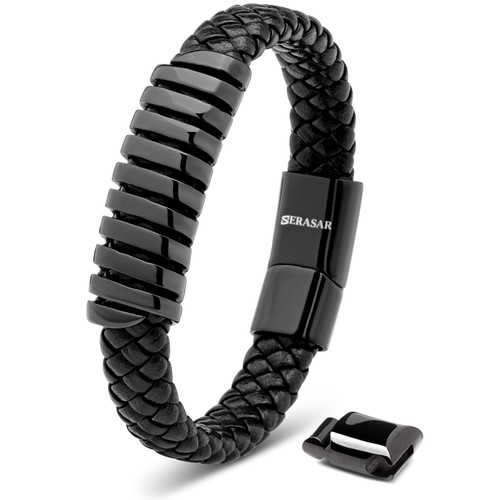 SERASAR | Herren Premium Lederarmband [Helix] - Schwarz, Silber & Gold Farben - Bild 2 von 25