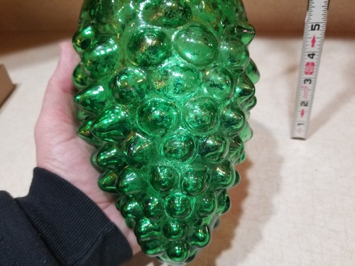 Antique Very Large 8" Grape Green Iridescent Kugel Christmas Ornament - Picture 9 of 9