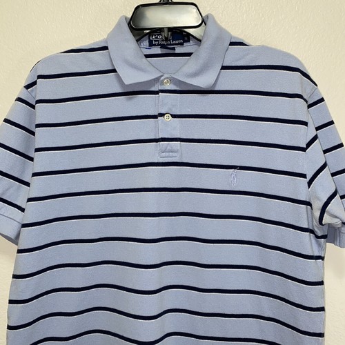 Mens Polo Ralph Lauren Blue Polo Shirt Button Down Size Medium Striped - Picture 3 of 5