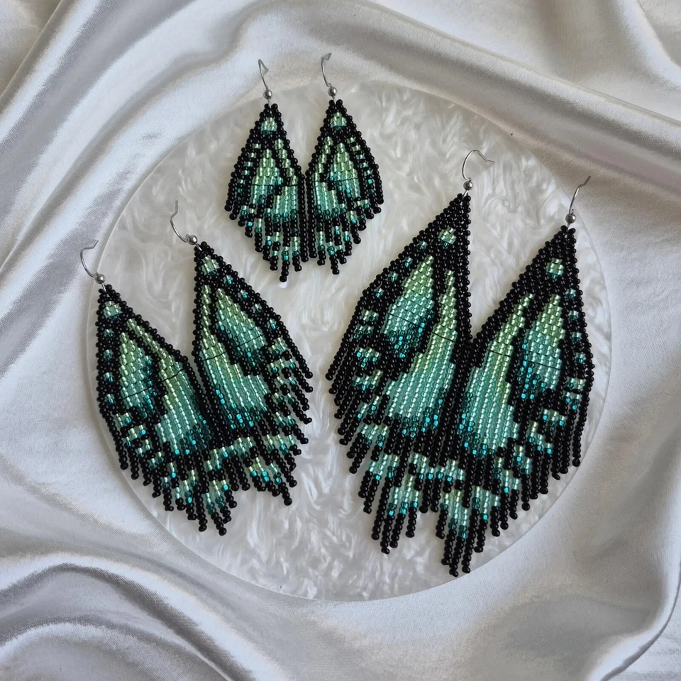 Orange Butterfly Beaded Fringe Earrings, Ombre Boho Dangle | Handmade Hippie - Image 4 of 4