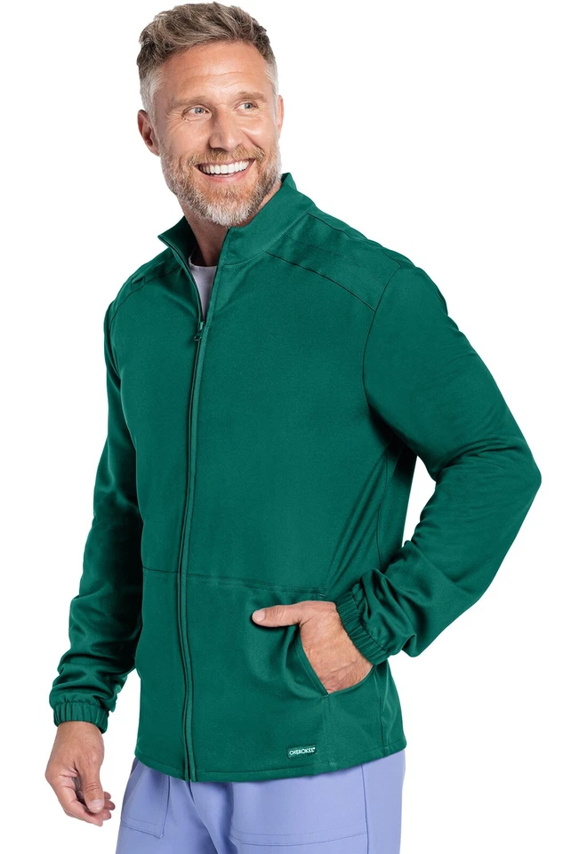 Cherokee Scrubs Men's Zip Front Jacket CK359A HUN Hunter Green Free Shipping - Image 3 of 4
