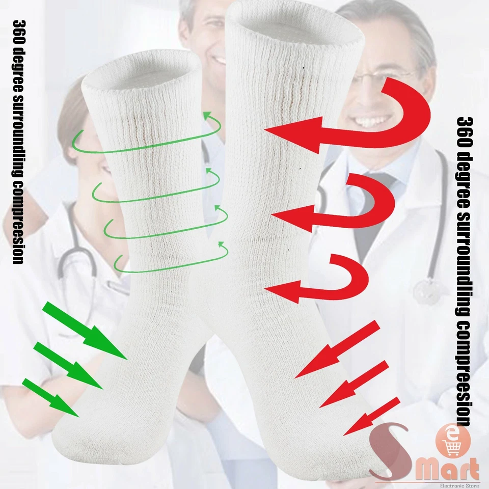 3-12 Pairs Health Circulatory Crew Cotton Diabetic Socks White 9-11 10-13 13-15 - Image 4 of 4
