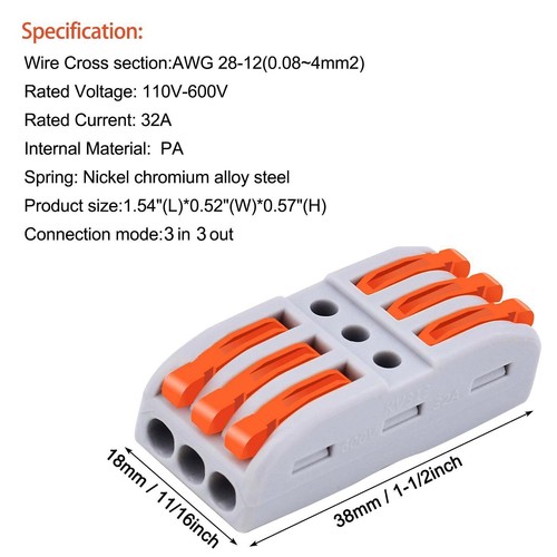 Cable Wire Connector Fast Compact Wire Connect Push in Wiring Terminal Block ×10 - Picture 7 of 12
