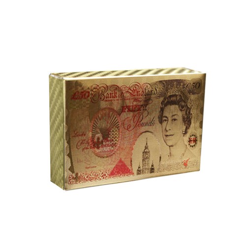 24K 99.9% Karat Pure £50 Gold Plated Playing Cards Poker Game Bridge Deck - UK - Picture 1 of 3