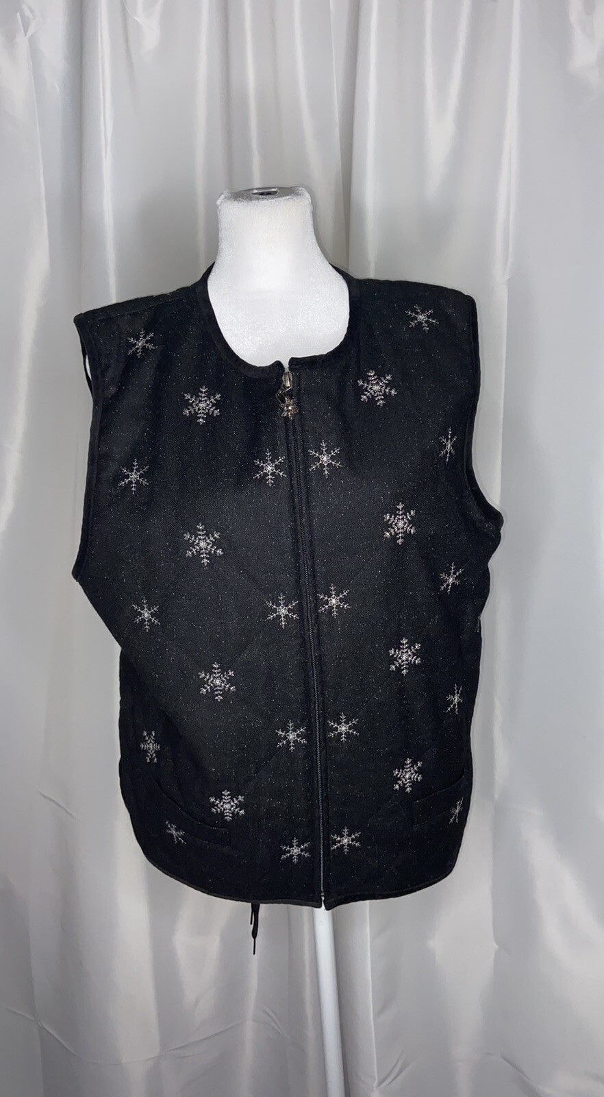 Talbots Vintage Snowflake Silk Wool Black Vest Si… - image 1