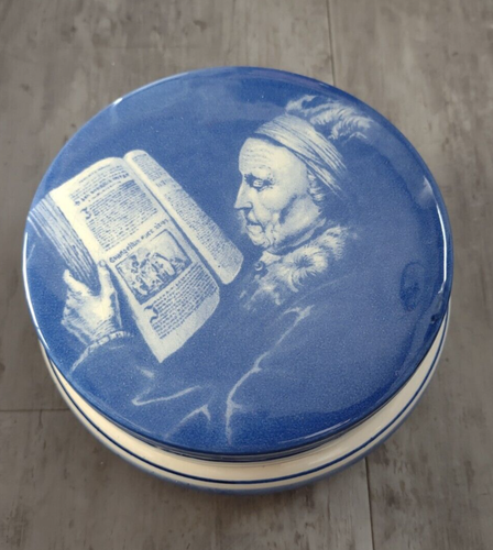 Caja baratija vintage azul Delft pintada a mano hecha en Holanda anciana leyendo - Imagen 1 de 4