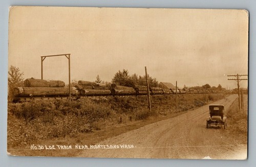 Montesano Washington Log Train Old Car Dirt Road Echtfoto Postkarte RPPC um 1916 - Bild 1 von 2