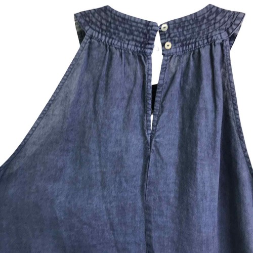 C&C California Mini Dress Womens M Blue Linen Sleeveless Keyhole Front High Neck - Picture 5 of 8