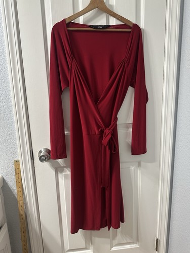 Abito donna Norma Kamali rosso avvolgente taglia XXL elasticizzato dimagrante ruche ufficio evento - Foto 1 di 8