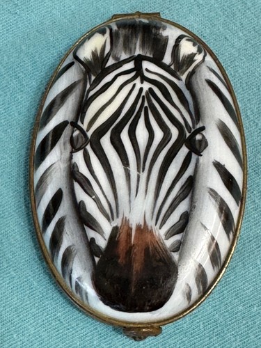 Limoges Charmart Dekor Main France Schmuckschatulle handbemalt Zebra Schmuckschatulle - Bild 1 von 12