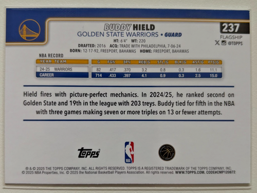 Buddy Hield - 2025-26 Topps Flagship Basketball #237 - Bild 2 von 2