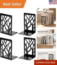 Black Powder Coated Bookends - 7" Heavy Duty with Anti-Slip Pads, 4 Pack