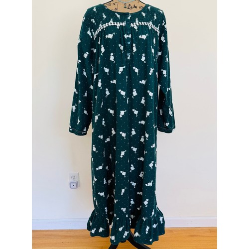Vintage Laura Scott Damen-Nachthemd Katzen grün Kätzchen gesmokt Baumwolle Sears Flanell 1X - Bild 1 von 9