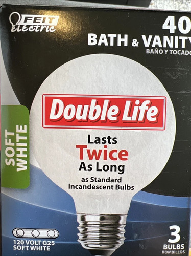 QTY 4- Feit ELECTRIC 40-Watt G25 120v (White) 12 bulbs, Bath & vanity - Picture 2 of 2