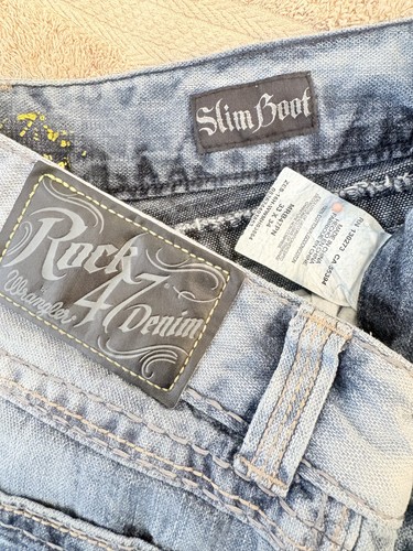 Wrangler Rock 47 Jeans Mens 33x34 Blue Dark Wash Slim Boot Western - Picture 2 of 5
