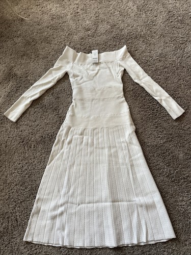 Bebe Tatiana Off Shoulder Dress Size S White $149 Retail Price NWT