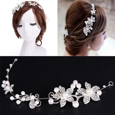 Crystal Rhinestone Pearl Headband Silver Wedding Party Tiara Bridal HairclipC MC