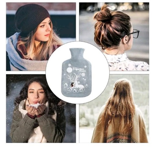 Silicone Hot Water Bottle with Soft Plush Cover 1000ml Gray - Picture 3 of 7