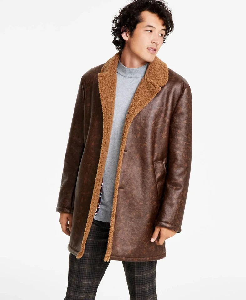 Ben Sherman Men's Shearling Classic Fit Overcoat Coat 40S Brown Camel - Image 2 of 4