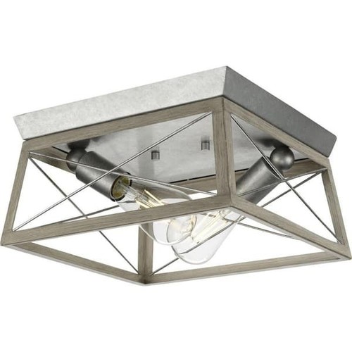 Briarwood Collection 2-Light Bleached Oak Farmhouse Flush Mount Ceiling Light - Picture 1 of 1