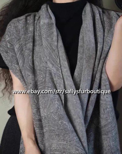 Sallys 100% Mongolian Cashmere Knitted Wrap Cape Paisley Print Shawl 70*200cm - Picture 6 of 64