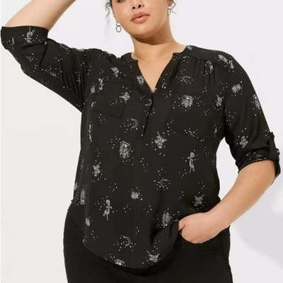 New Torrid Womens 2X Plus Size Top Harper Georgette Skull Roses 3/4 Sleeve