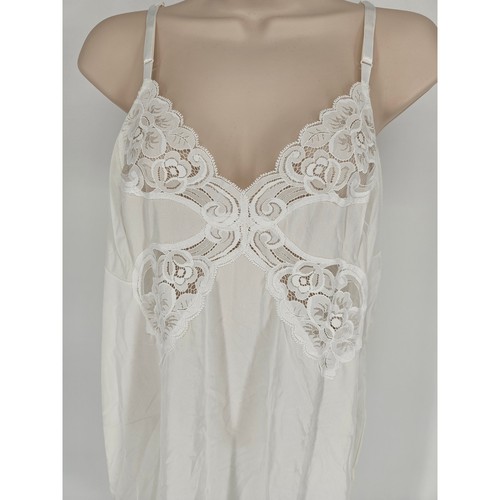 Camicia da notte vintage anni 80 Vanity Fair donna taglia 42 nylon bianco busto pizzo trasparente - Foto 2 di 4