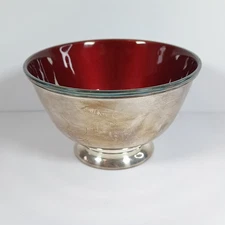 Towle Silversmiths Bowl Silver Plate and Red Precious Enamel E.P 5001 5x3" Vtg