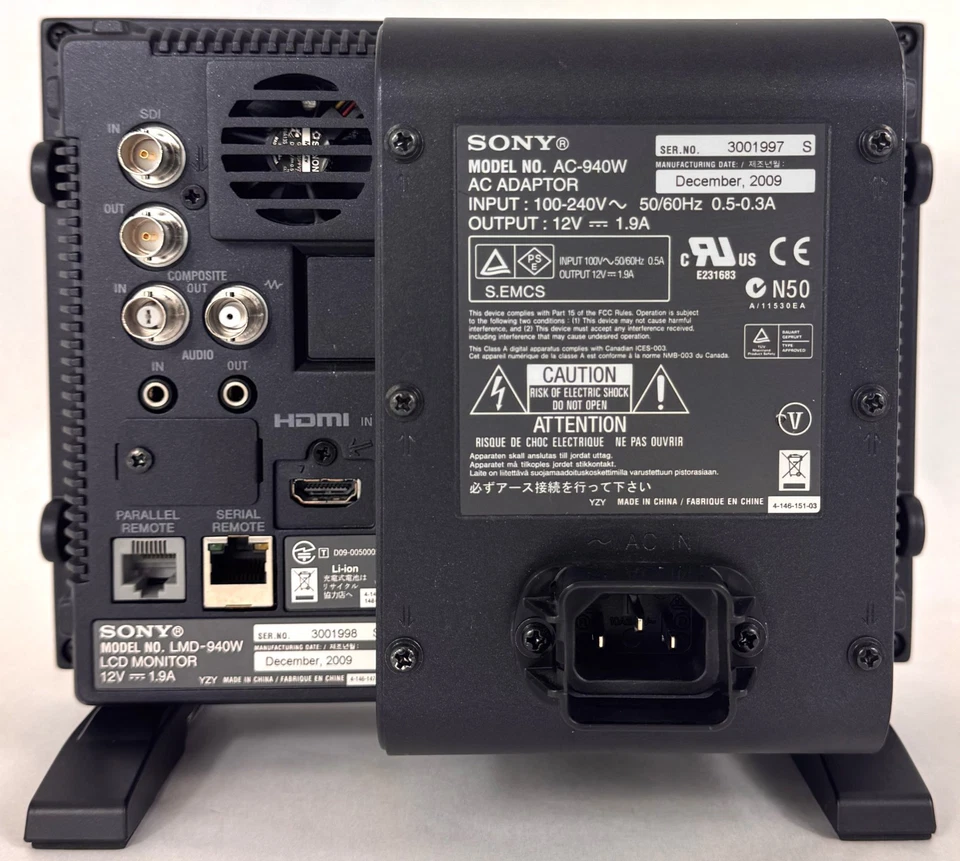 Sony LMD-940W 9" LCD 3G SDI/HDMI Monitor w/ Stand and AC-940W Power Supply - Image 2 of 4