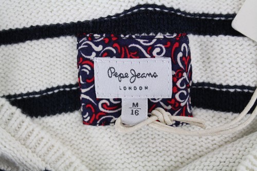 Pepe Jeans Patsy Teen Sweatshirt 16M Gebrochenes Weiß Gestreift Langärmlig - Picture 6 of 11