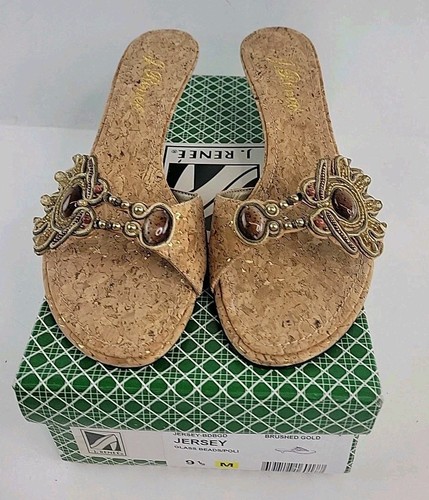 J. Renee Damen-Sandalen gebürstetes Gold Jersey Glasperlen/Poli kleiner Absatz Größe 9,5 - Bild 4 von 20