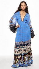 FARM Rio Anika Blue Tiles Blue Maxi Dress Size M Designer MSRP $330 Sku 2