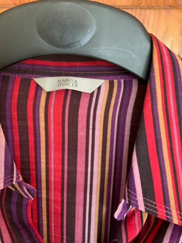 M&S Red/Purple three quarter length sleeves stripped Blouse. Slim size 14. VGC - Picture 7 of 9