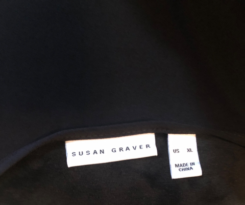 Susan Graver Black Liquid Knit Top XL Sheer Chiffon Cuffs & Lace Inset - Picture 6 of 6