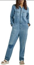 Lee Union All Coveralls Women's Size S Light Blue Heart Knee Patch 100 Cotton