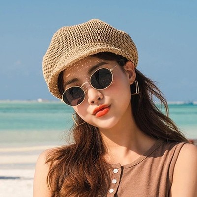 Damen Baskenmütze Sommerhut achteckig Retro Sonnenhut atmungsaktiv Strandhut