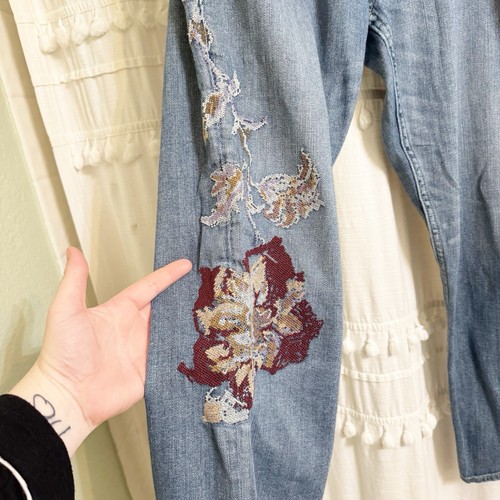Pilcro and the Letterpress Slim Boyfriend Embroidered Jeans Sz 14 Anthropologie - Foto 6 di 6